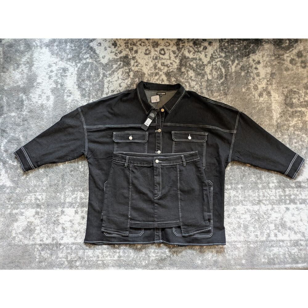 Fashion Nova Super Babe Denim Jacket & Skirt Set Black Wash - Large